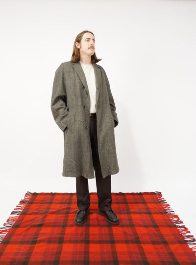 Brown/Green Tweed Pure New Wool Overcoat by Baracuta, Made in England tag in collar, viscose lining