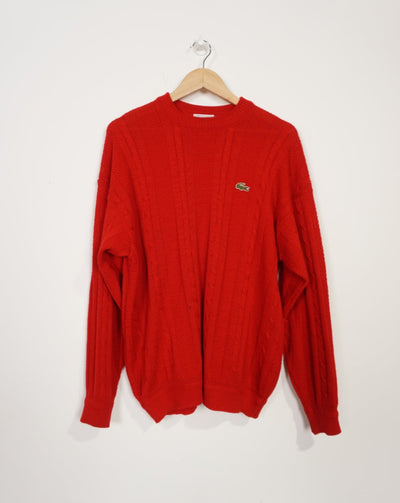 Vintage 90's Lacoste Chemise red knit jumper with embroidered crocodile logo on the chest