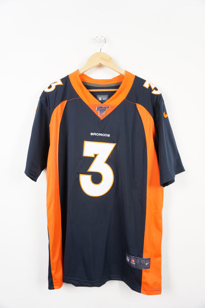 Vintage Denver Broncos NFL Nike on field jersey. #3 Drew Lock number and name on front and back. Embroidered logos on shoulders good condition: faint marks on front #3 Size in Label: L
