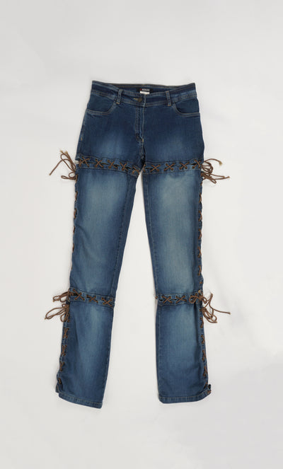 Vintage 2000's Morgan slim jeans with lace up details 