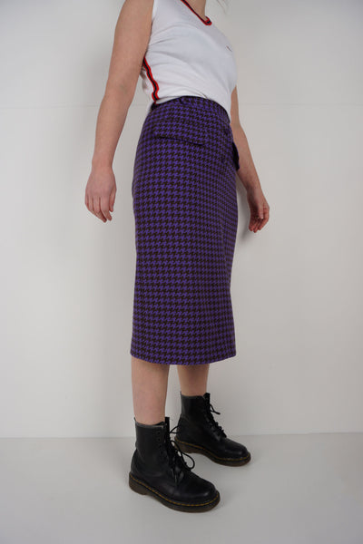 Vintage Purple Hounds Tooth Valentino Midi Skirt