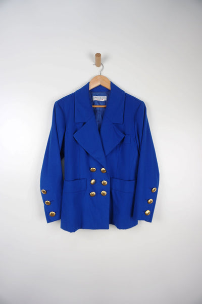 Vintage Yves Saint Laurent blue button up blazer jacket . One of a kind rare jacket with gold button detail