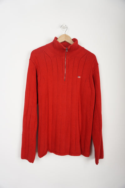 Ralph Lauren Polo Jeans Company, red 1/4 zip knit jumper with small embroidered flag logo on the chest 
