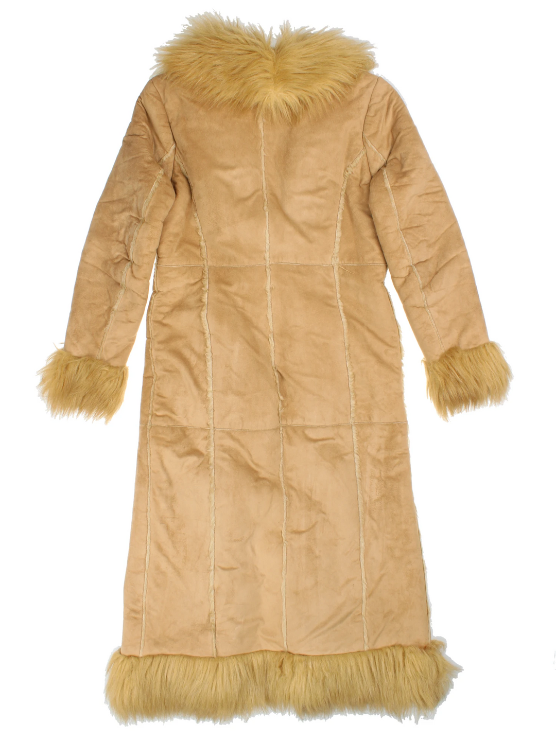 Vintage Y2K Dorothy Perkins Afghan Coat in a tan colourway, clasp closures, has side pockets and a big fur lining and collar.