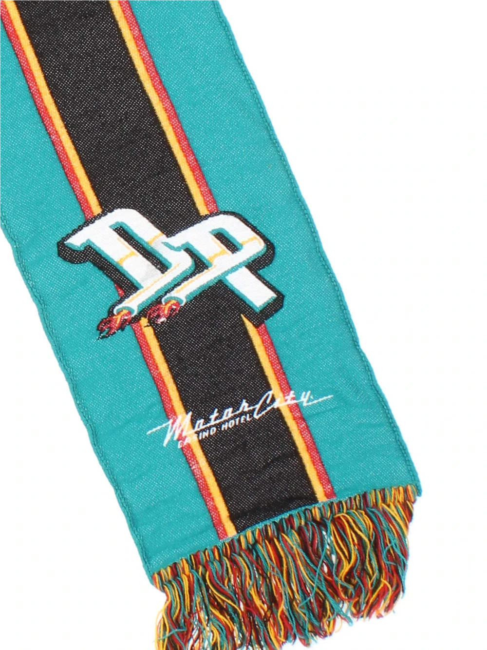 Vintage Detroit Pistons NBA Scarf in a green/black colourway with logos embroidered on the front, and fringed hem.