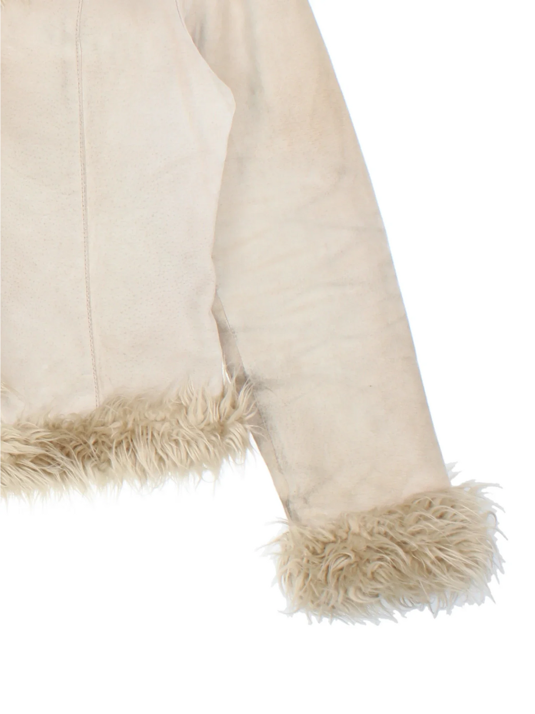 Y2K Afghan Jacket in a tan colourway, hook and eye fastening and faux fur trim.