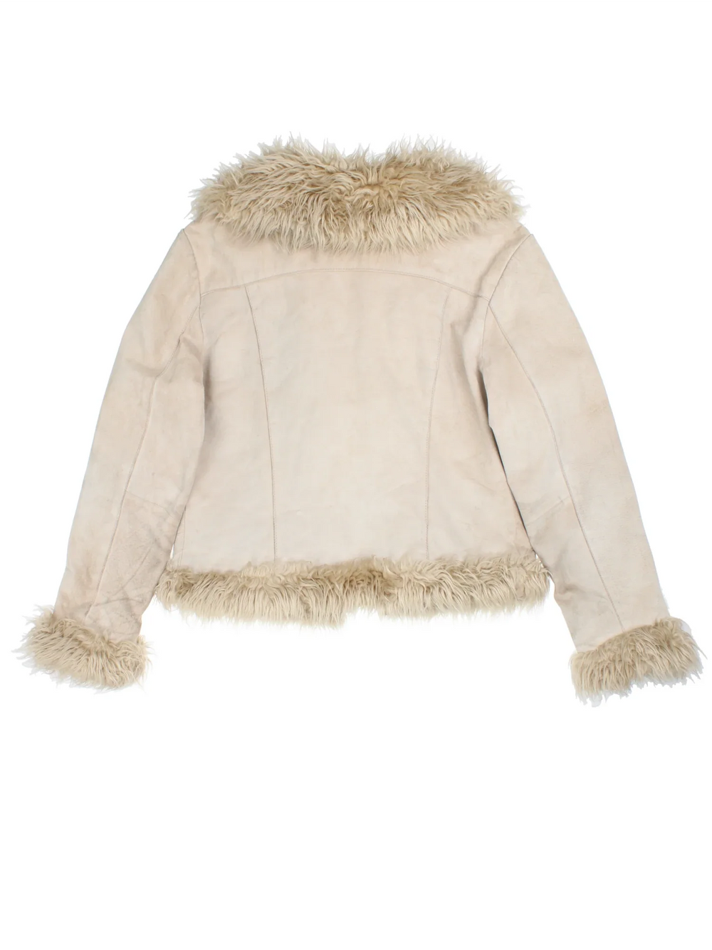 Y2K Afghan Jacket in a tan colourway, hook and eye fastening and faux fur trim.