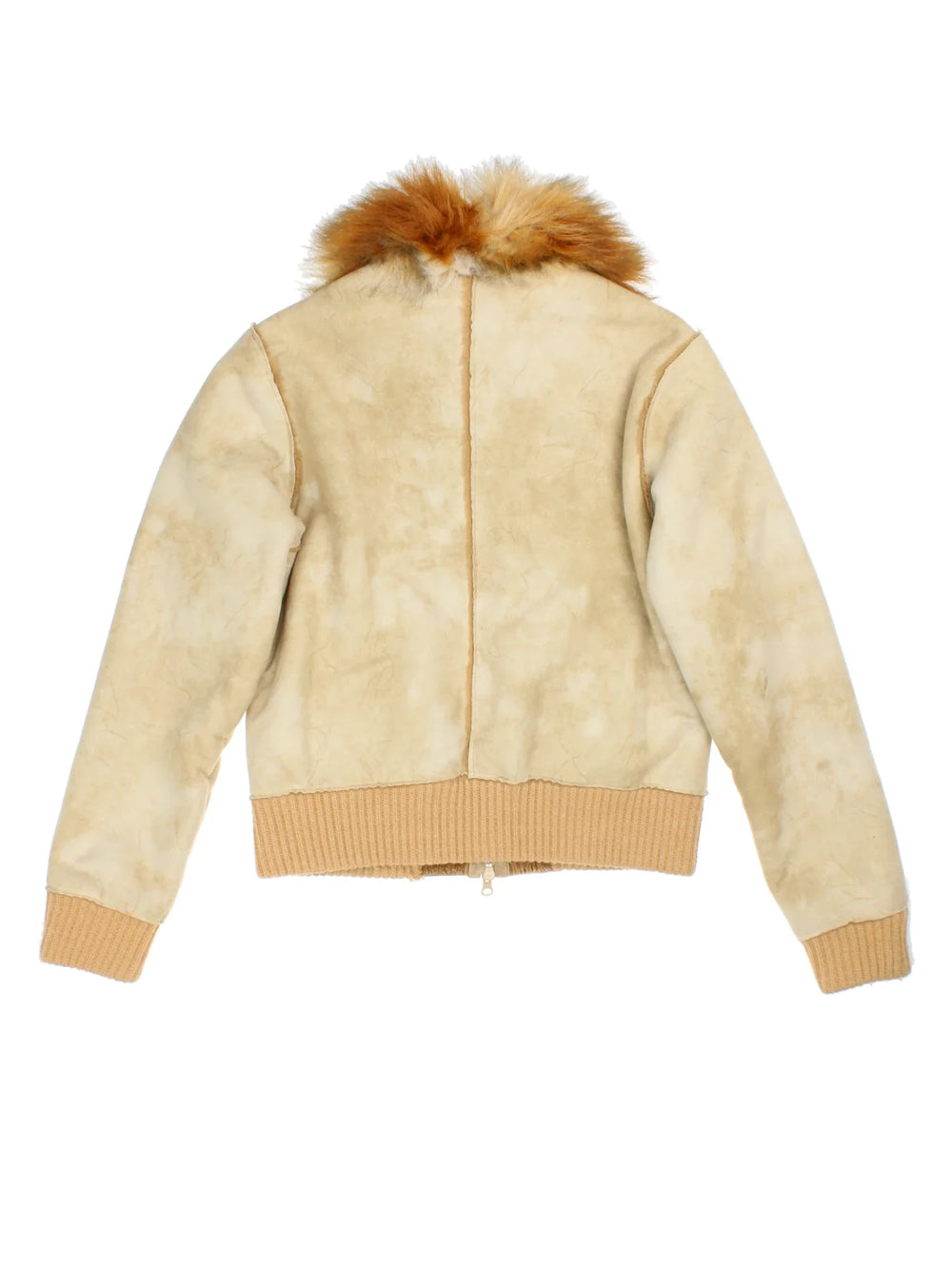 Y2K Faux Fur Bomber Jacket in a tan colourway, double zip fastening and faux fur trim.
