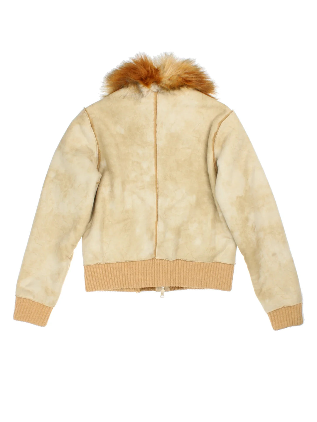 Y2K Faux Fur Bomber Jacket in a tan colourway, double zip fastening and faux fur trim.