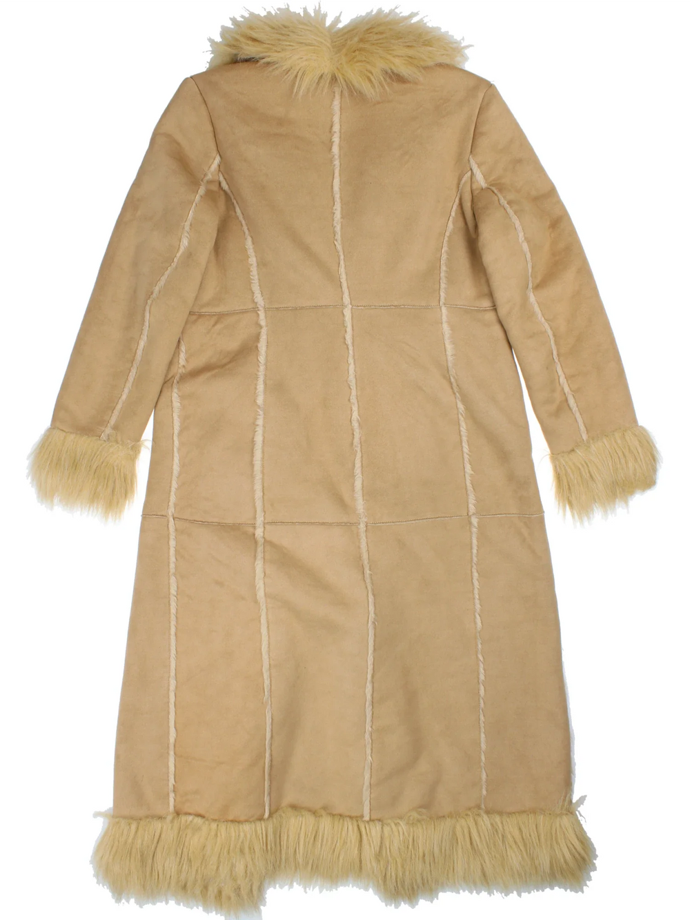 Y2K Afghan Jacket in a brown colourway, hook and eye fastening and faux fur trim.
