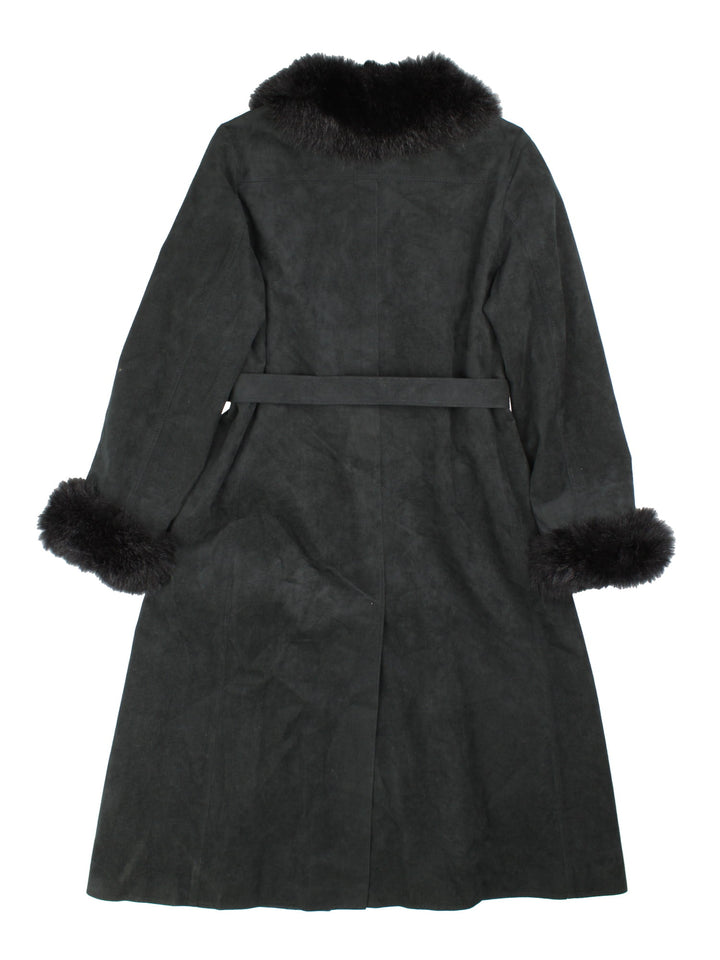Vintage Leopard Print Lined Afghan Coat in a black colourway. Popper button fastening with breast pocket, full leapard print lining and faux fur collar and cuffs.