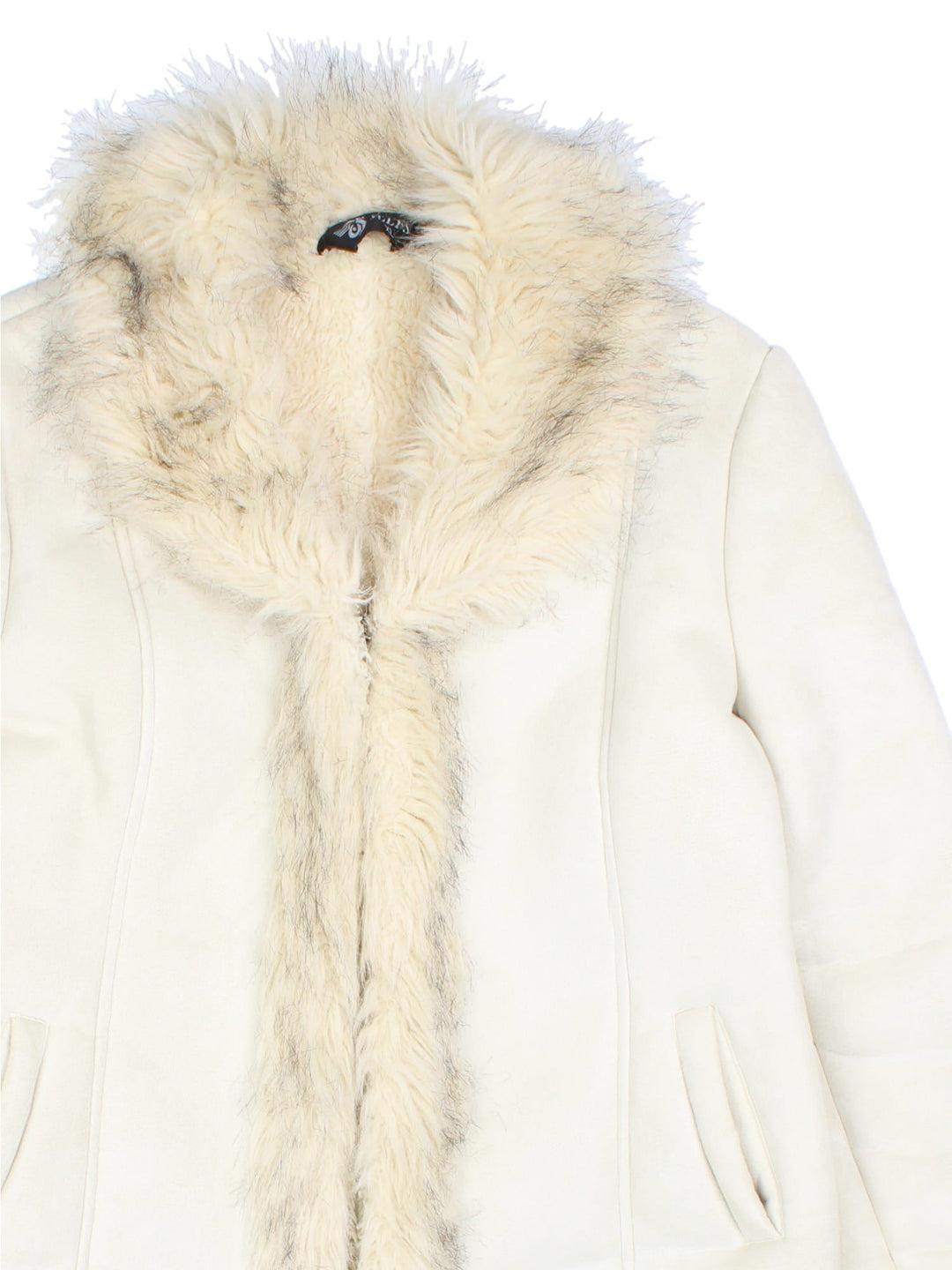 Vintage Y2K Afghan Coat in a white colourway. Zip and hook an eye fastenings side pockets and faux fur lining.