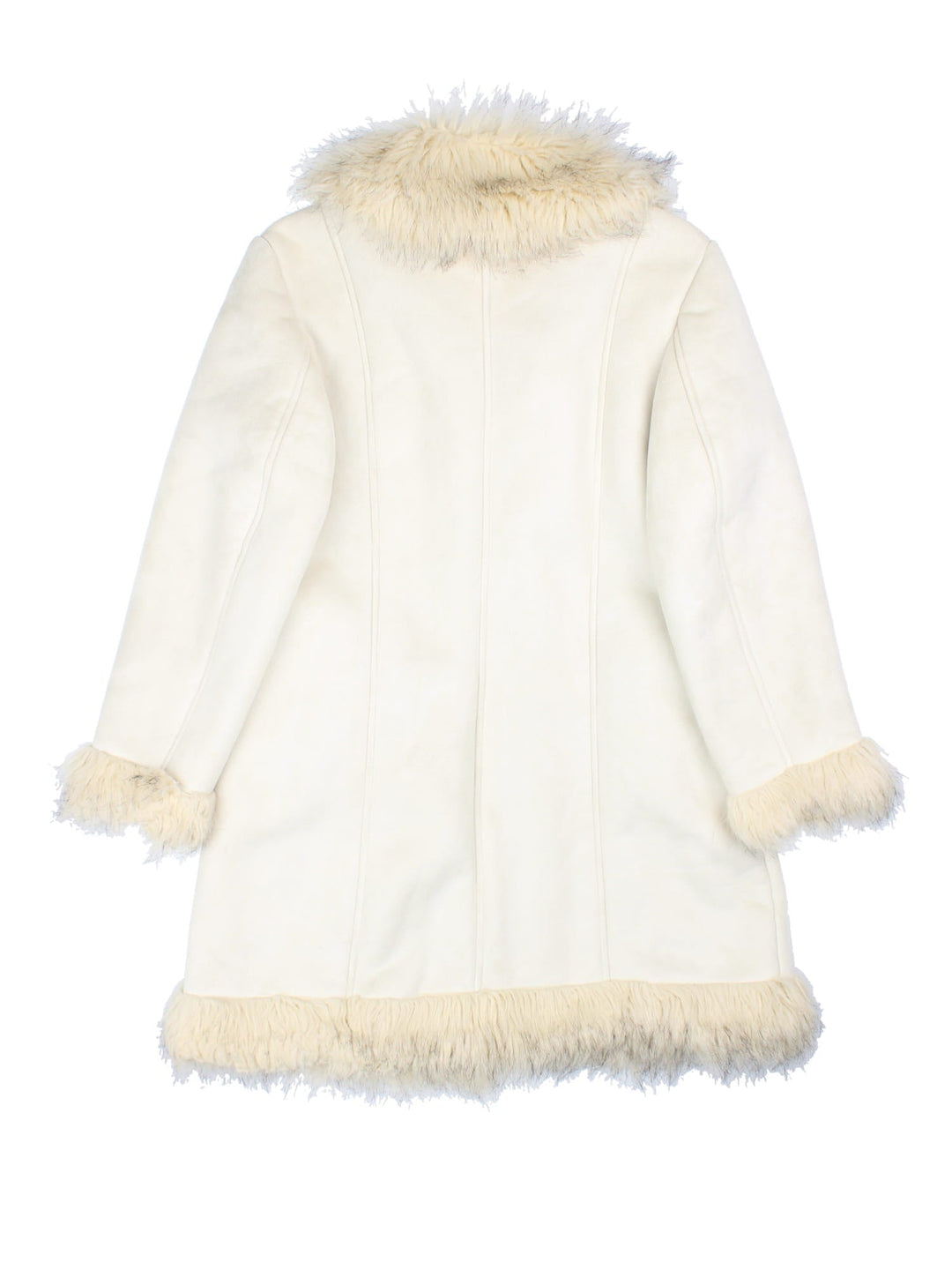 Vintage Y2K Afghan Coat in a white colourway. Zip and hook an eye fastenings side pockets and faux fur lining.