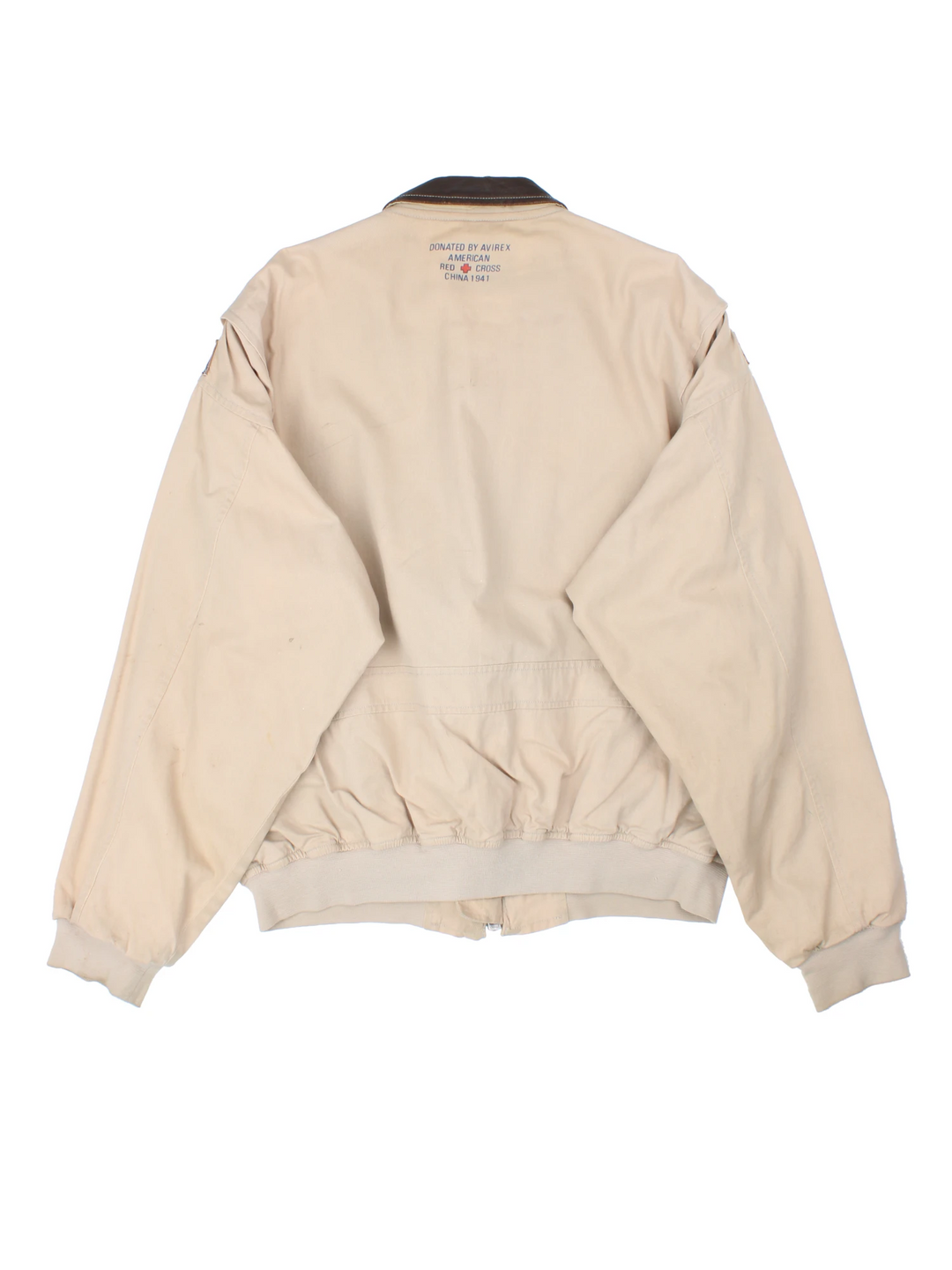Vintage Avirex type G-1 tan cotton flight jacket with all over printed details and embroidered badge on the pocket