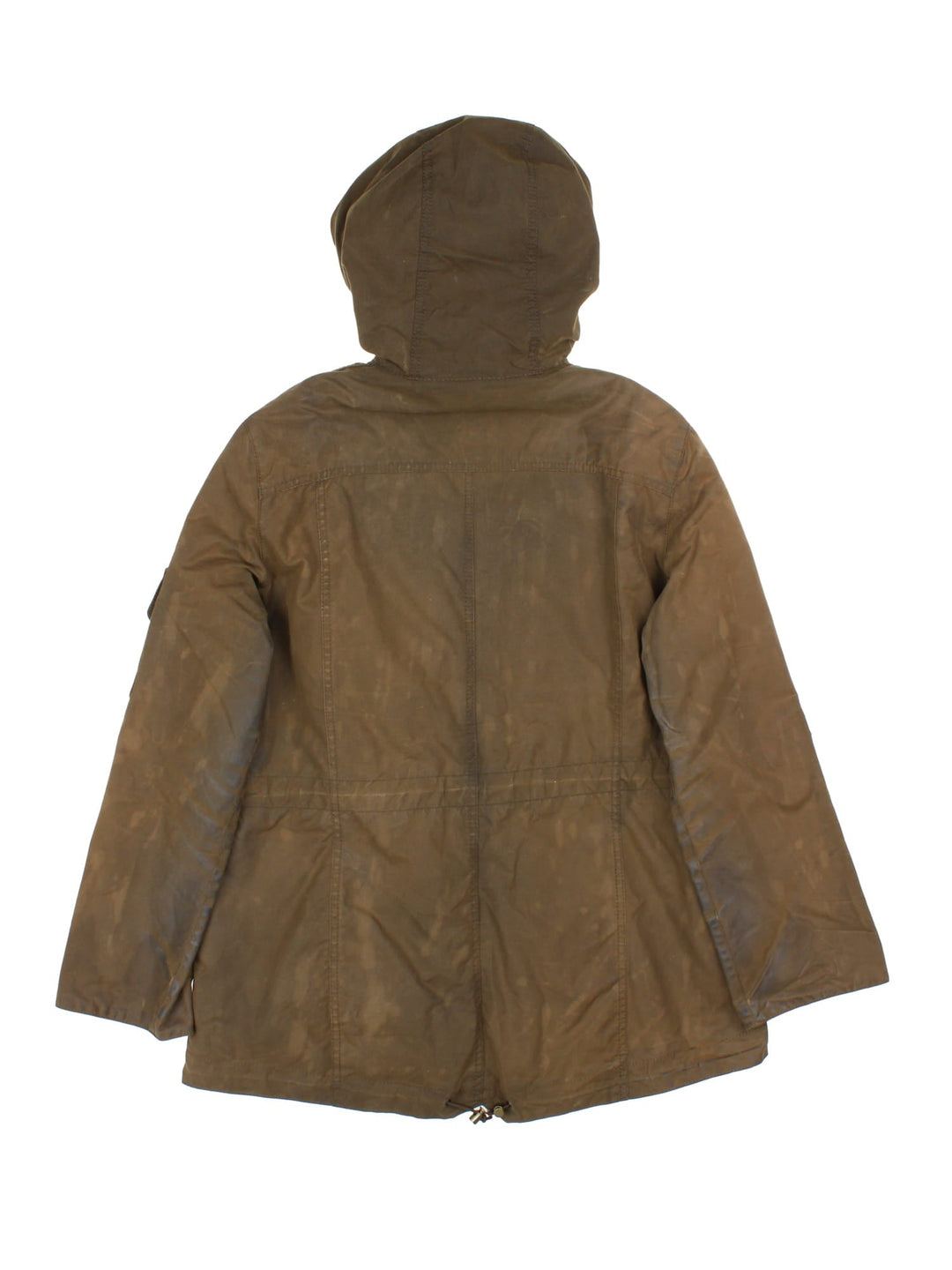 Barbour Winter Force Parka Jacket in a green colourway, zips up and buttons up, has multiple pockets, hooded, insulated with a sherpa lining, and has the logo embroidered on the front.