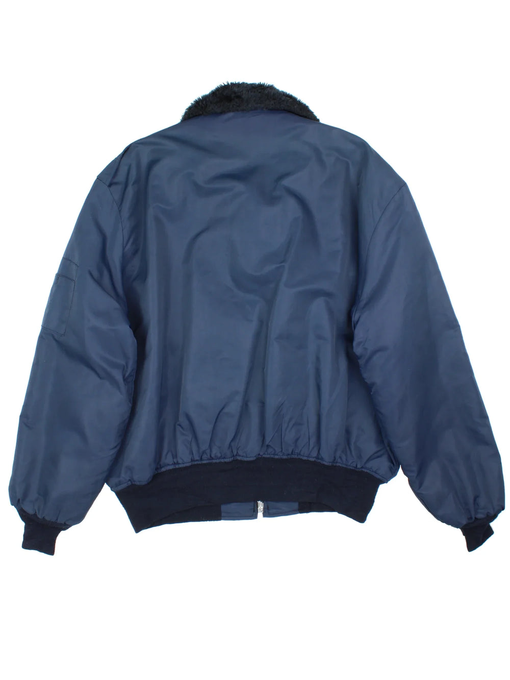 90's Dickies Bomber Jacket in a blue colourway. Zips up and has multiple pockets, insulated with a quilted lining, and a faux fur collar.