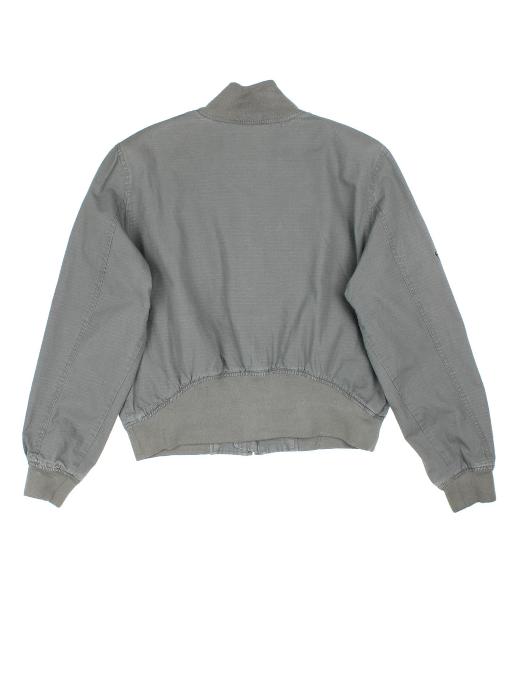 Harley-Davidson Bomber Jacket in a grey colourway. Zips up and has multiple pockets, and the logo embroidered on the front and right sleeve.