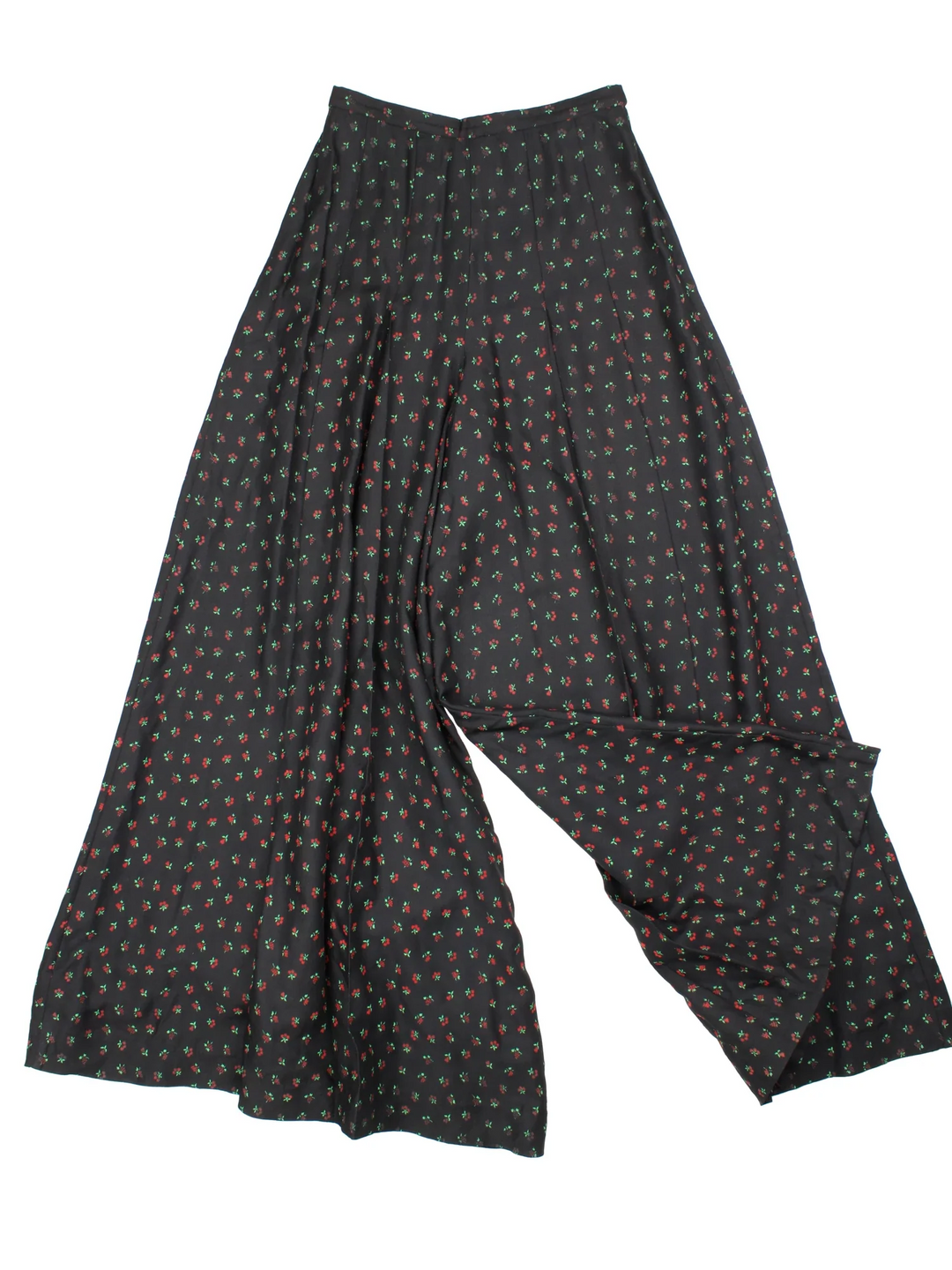 Vintage Floral Palazzo Pants in black colourway with floral patterns printed all over.