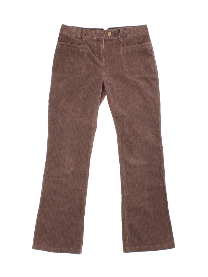 Y2K Next Corduory Trousers in a brown colourway with multiple pockets and buckle detail on the back.