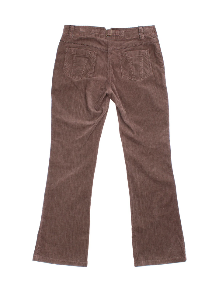 Y2K Next Corduory Trousers in a brown colourway with multiple pockets and buckle detail on the back.