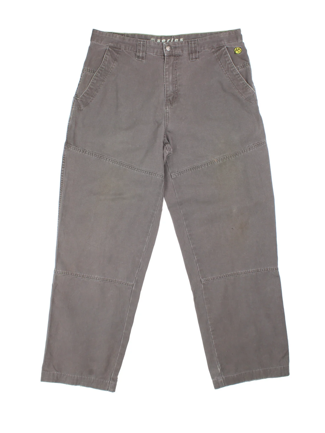 The North Face Double Knee Work Trousers in grey colourway with multiple pockets and the logo embroidered on the front.