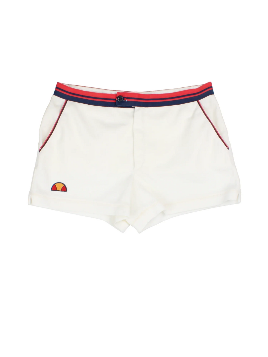 Ellesse Tennis Shorts in white colourway with side pockets, contrast waistband and the logo embroidered on the front.