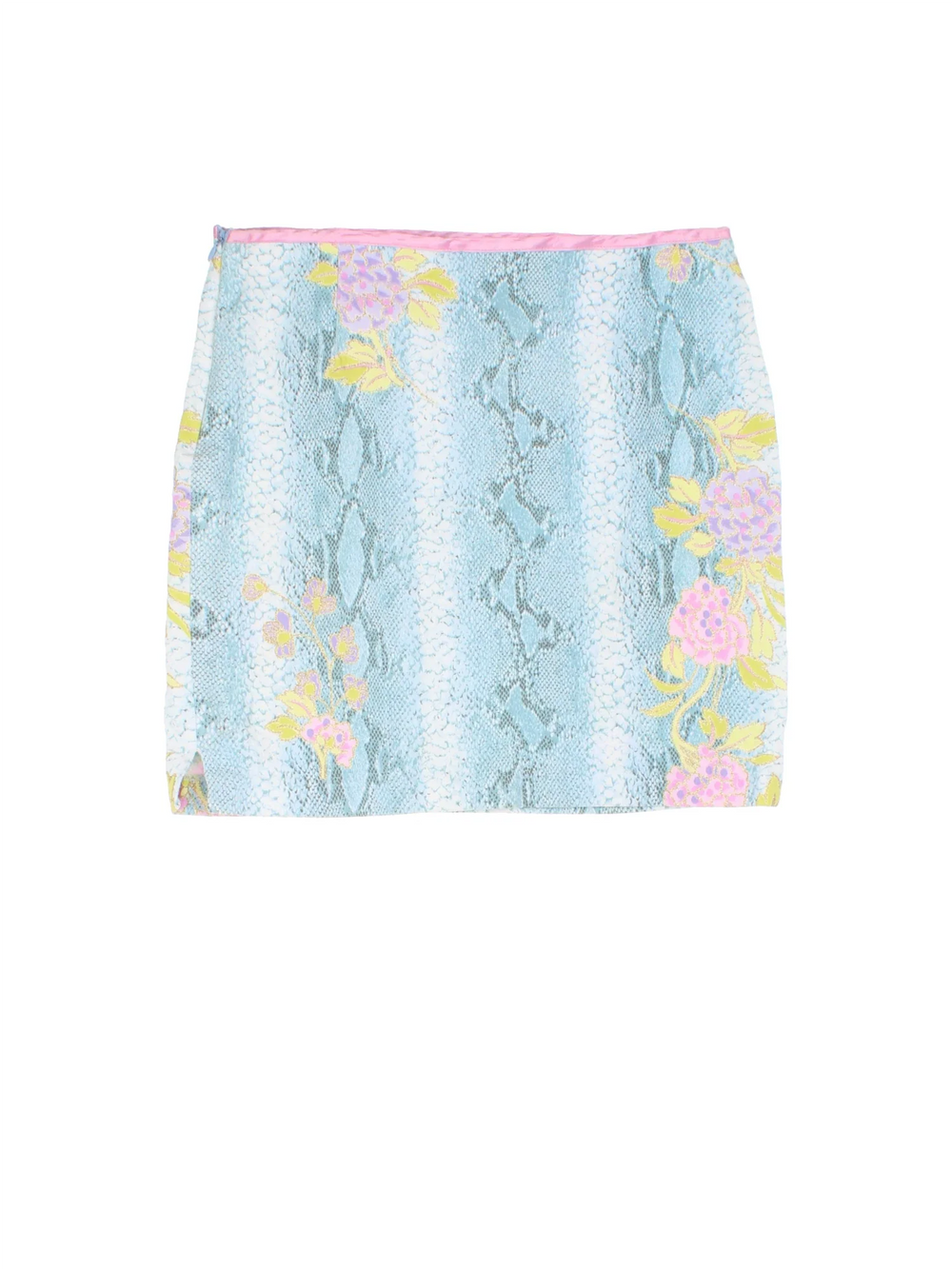 Vintage Y2K mini skirt in blue/pink colourway with all over print and glitter detail.