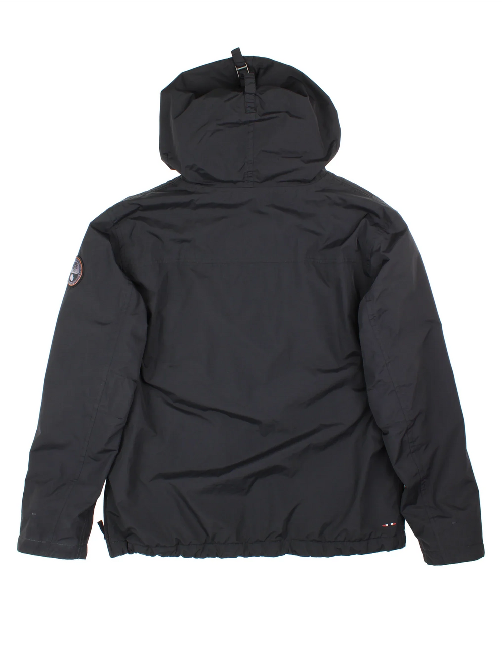 Napapijri Rainforest Pullover Jacket in a black colourway. 1/4 zip, multiple pockets, fleece lining and branding on front/sleeve.