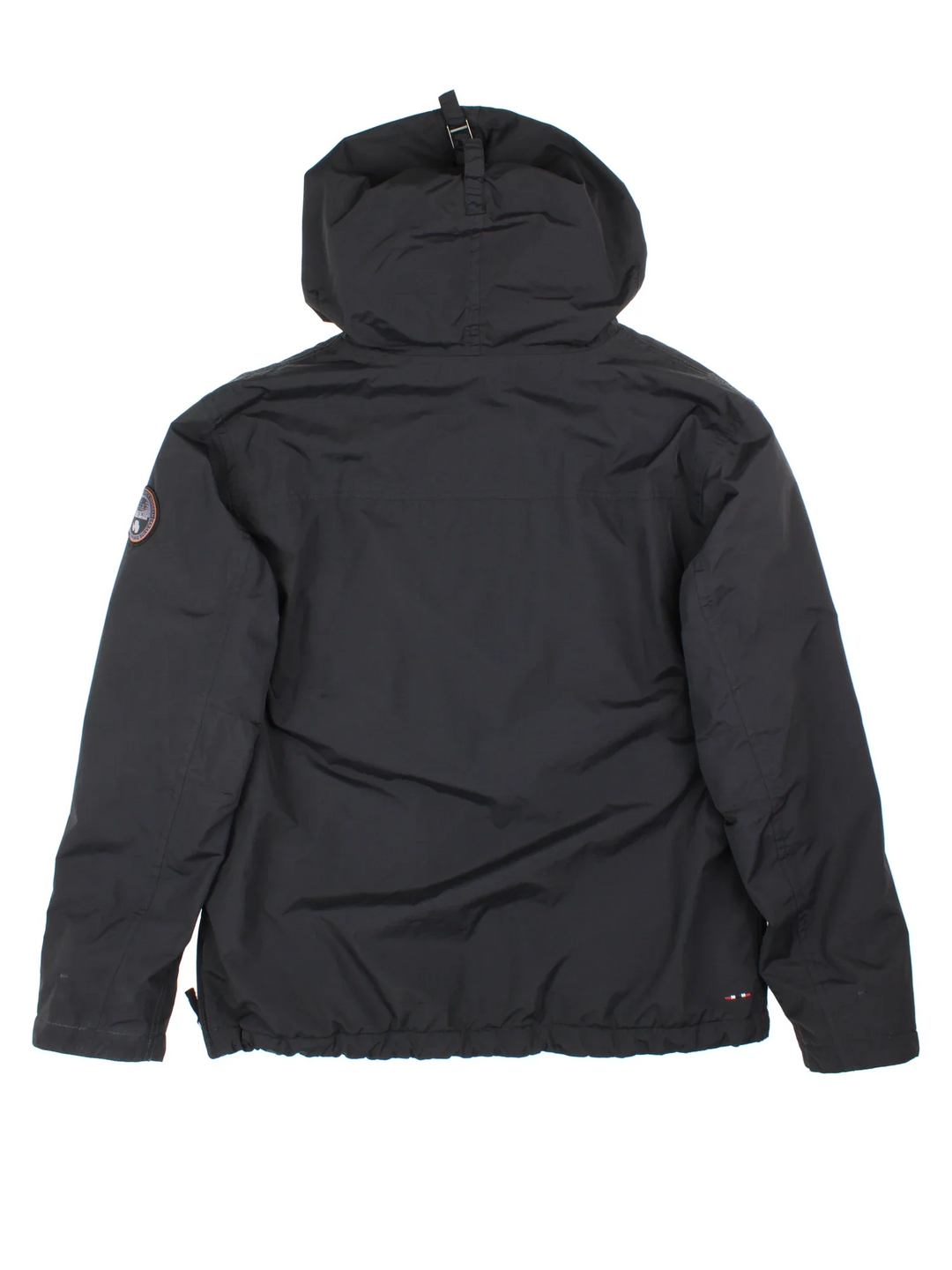 Napapijri Rainforest Pullover Jacket in a black colourway. 1/4 zip, multiple pockets, fleece lining and branding on front/sleeve.