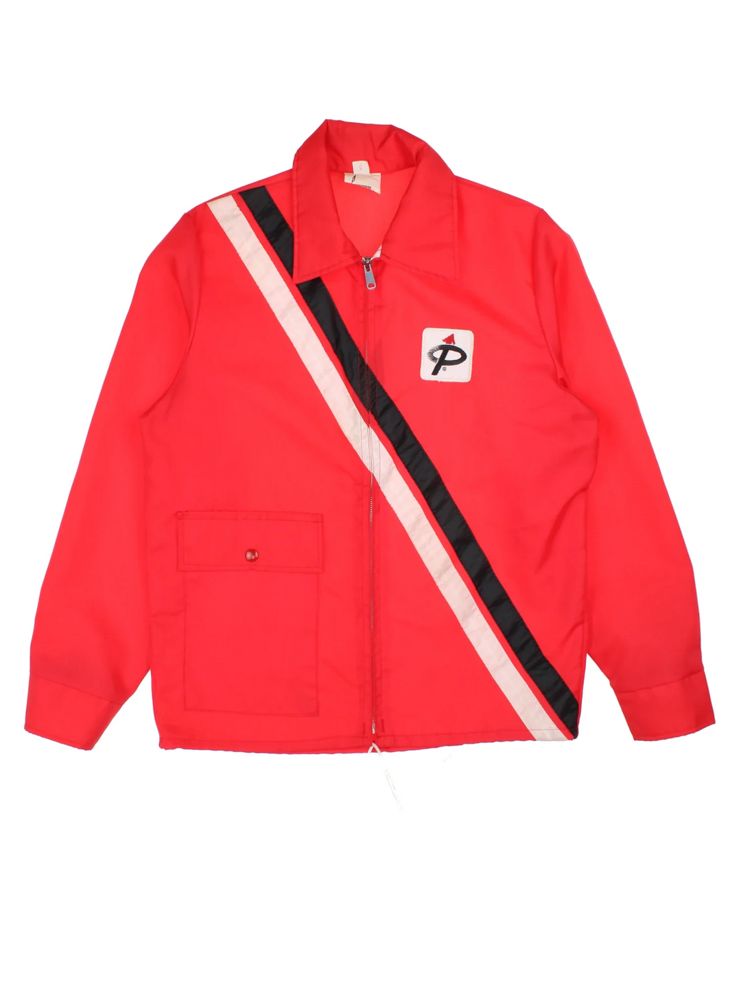 Vintage 1970's Nylon Coach Jacket in a red colourway. Zips up and has a front pocket, stripe across the front and has logo embroidered on the front.