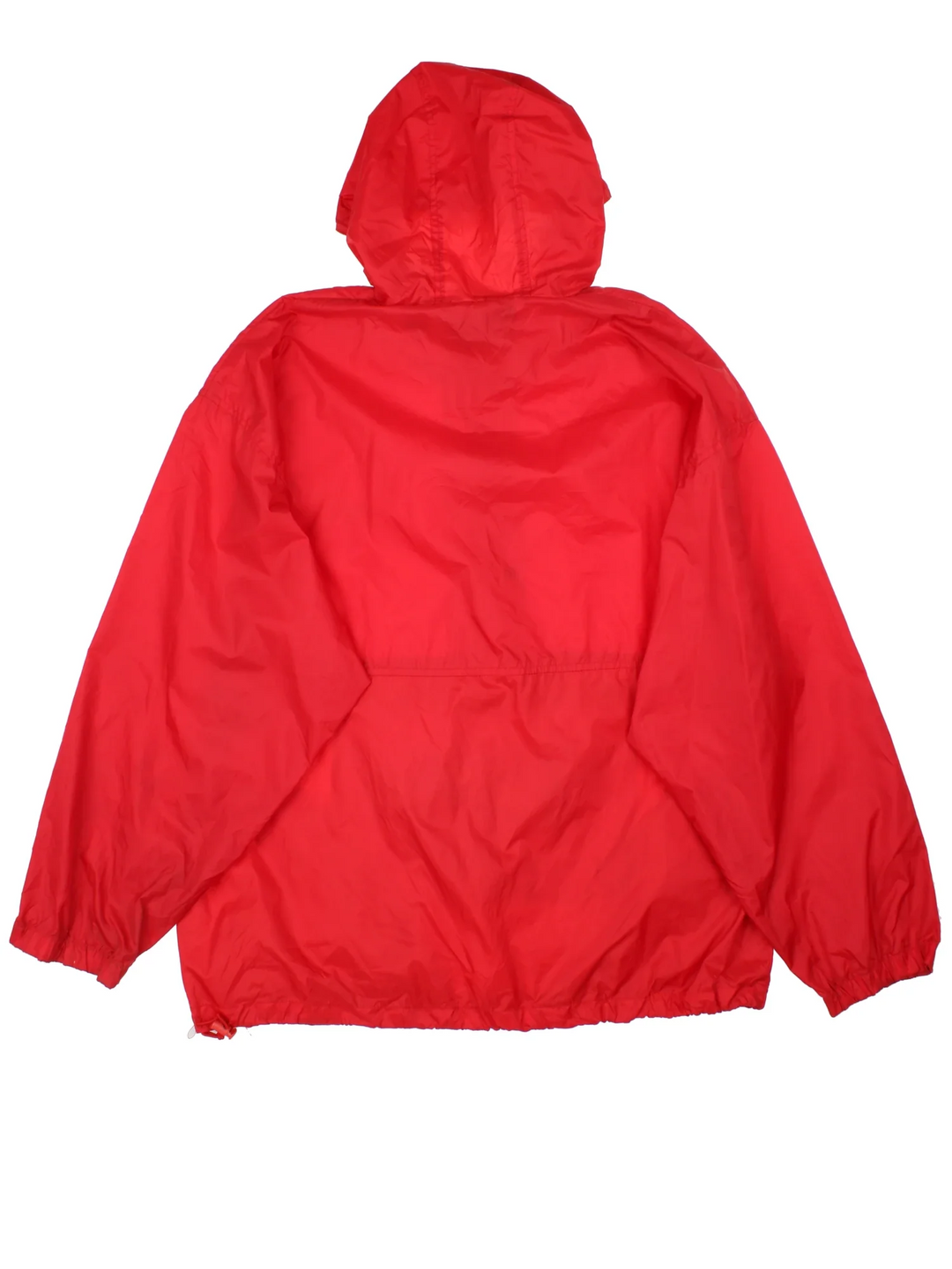 Vintage Red Stripe Jamaican Beer Windbreaker Anorak Jacket in a red colourway. Half zip and button up closure, has multiple pockets, hooded, and has the spell out logo embroidered on the front.