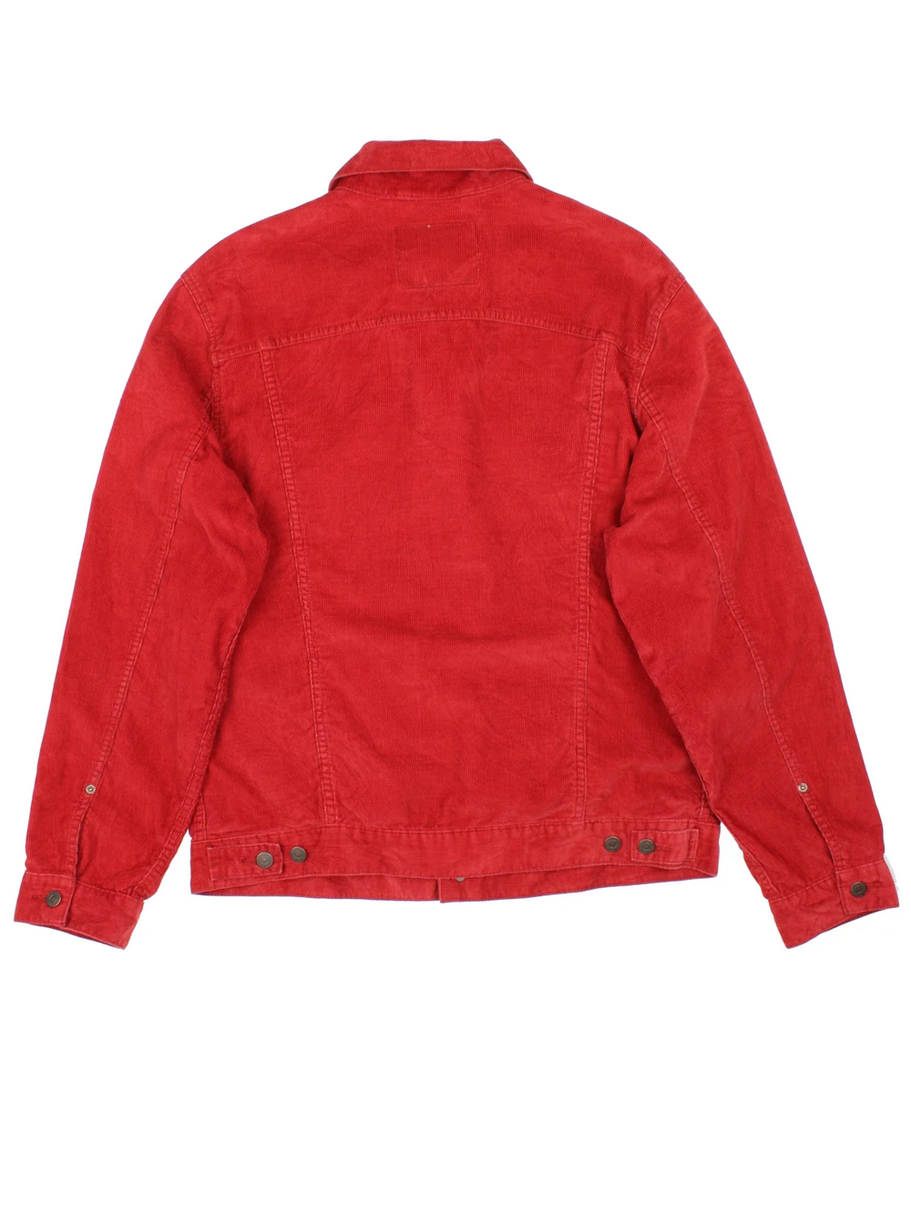 Levi Strauss Corduroy Jacket in a red colourway. Buttons up and has multiple pockets with the logo tab embroidered on the front.