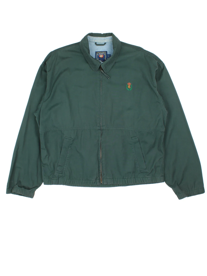 Chaps Ralph Lauren Harrington Jacket in a green colourway. Zips up and has side pockets, and the logo embroidered on the front.
