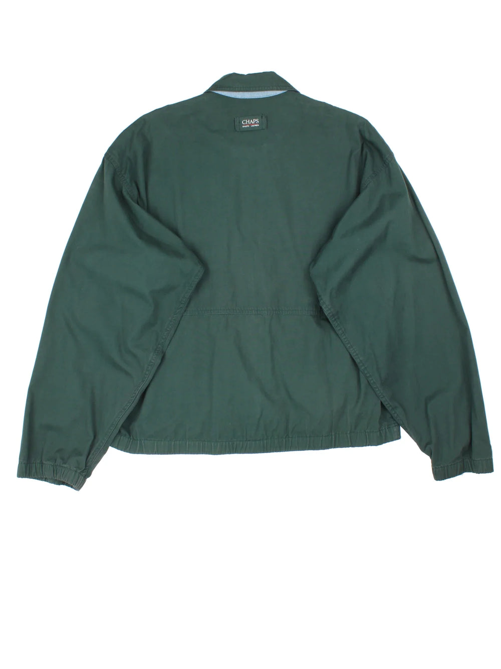 Chaps Ralph Lauren Harrington Jacket in a green colourway. Zips up and has side pockets, and the logo embroidered on the front.