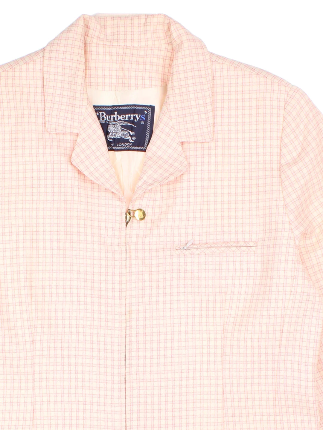 Vintage Burberry Blazer in a pink plaid pattern colourway. Zips up and has multiple pockets.