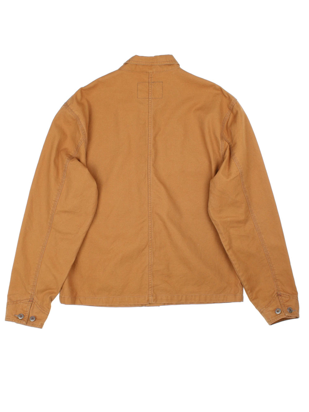 Woolrich Chore Work Jacket in a brown colourway. Buttons up and has multiple pockets, and the logo tab embroidered on the front.