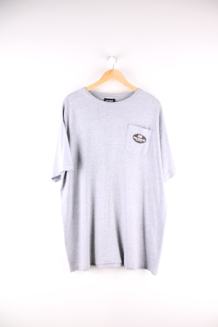 90's Ralph Lauren Polo Jeans Co. t-shirt in grey with a chest pocket and the logo printed on the front.