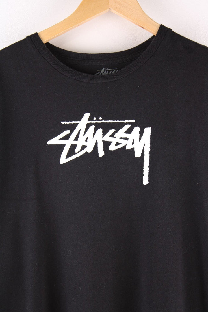 Stussy t-shirt in black with a printed logo in white.