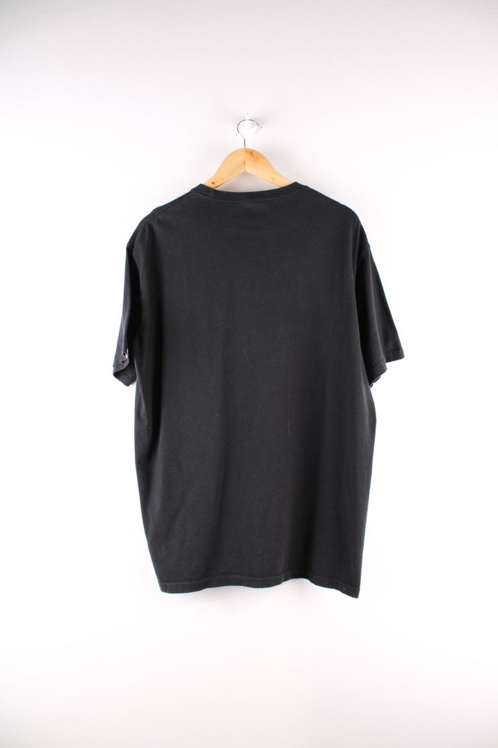 Vintage Phat Farm t-shirt in black with a blue and white argyle print, and a logo up the right side.