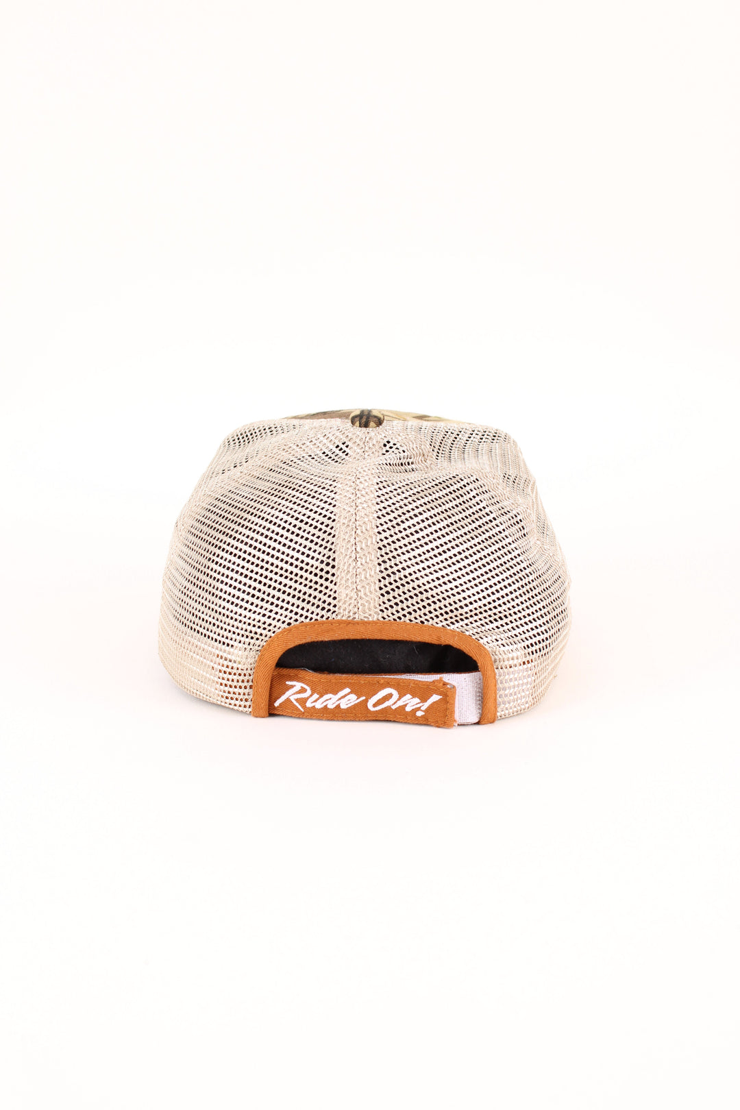 Vintage Brothers Motorsports Camo Trucker Cap in a green colourway with the logo embroidered on the front, mesh panelling. and has adjustable velcro strap at the back.