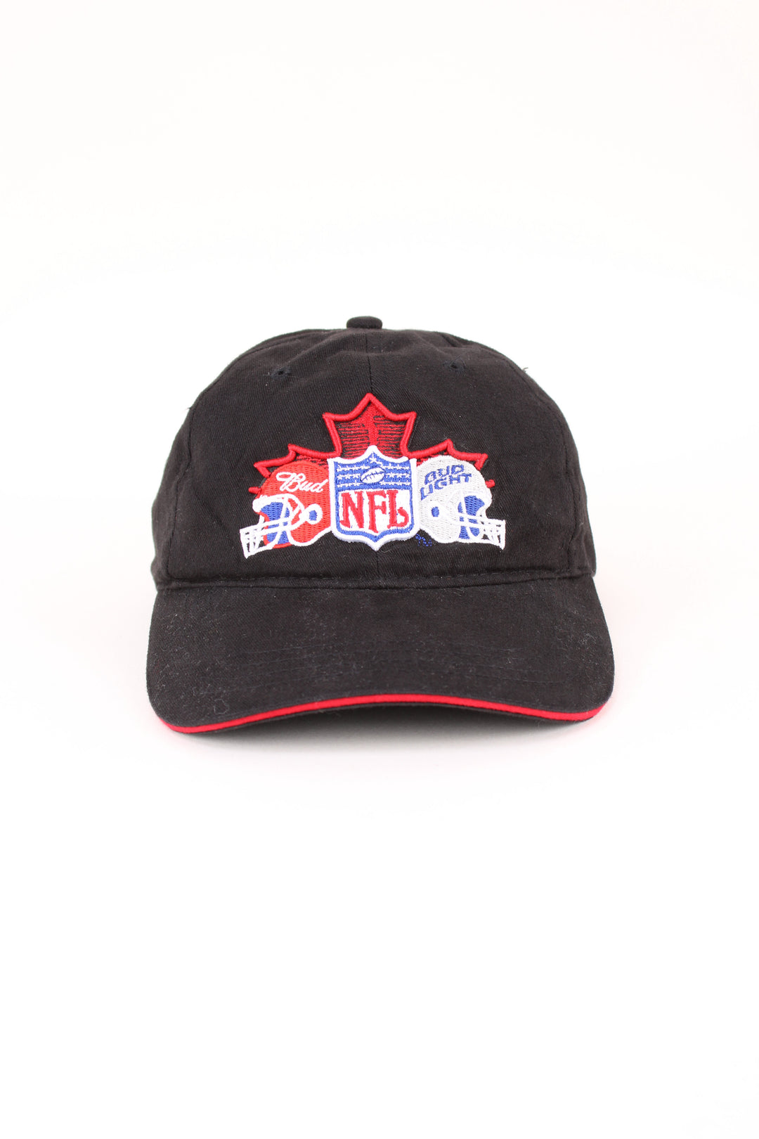 Bud Light NFL Cap in a black colourway with the logo embroidered on the front, and has adjustable velcro strap at the back.