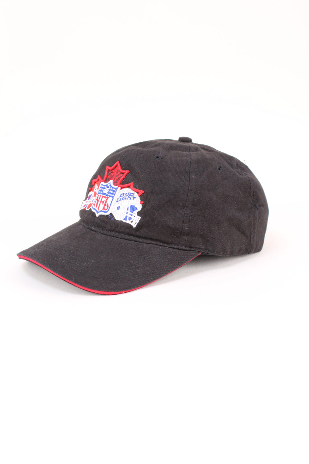 Bud Light NFL Cap in a black colourway with the logo embroidered on the front, and has adjustable velcro strap at the back.