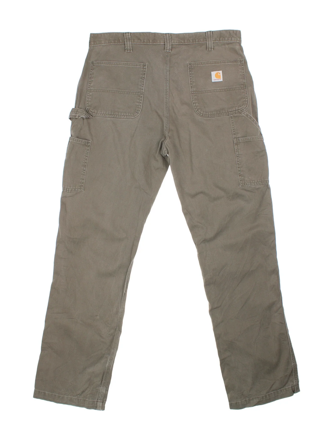 Carhartt Carpenter Trousers in a green colourway with multiple pockets and the logo embroidered on the back.
