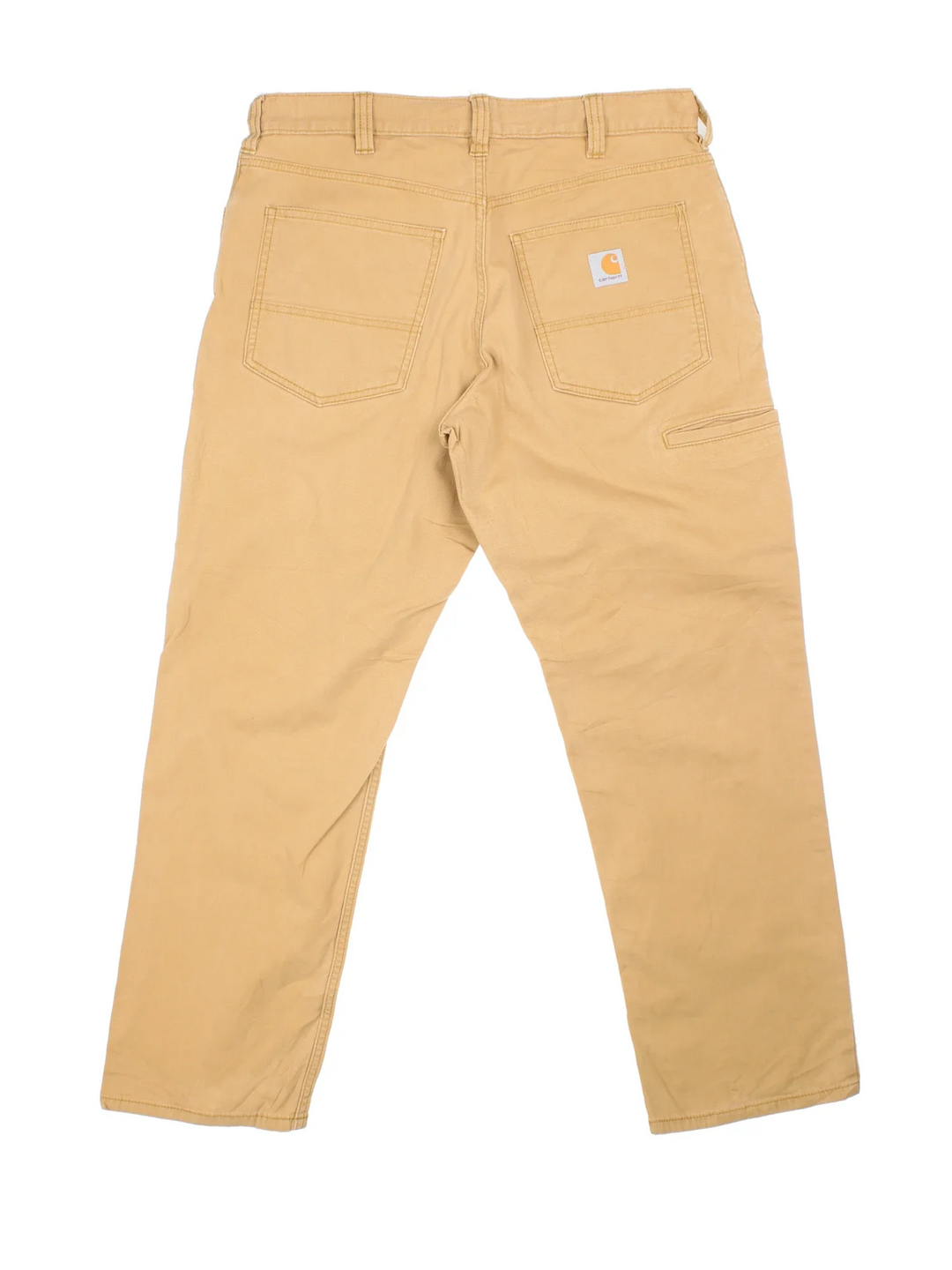 Carhartt Trousers in a tan colourway with multiple pockets and the logo embroidered on the back.