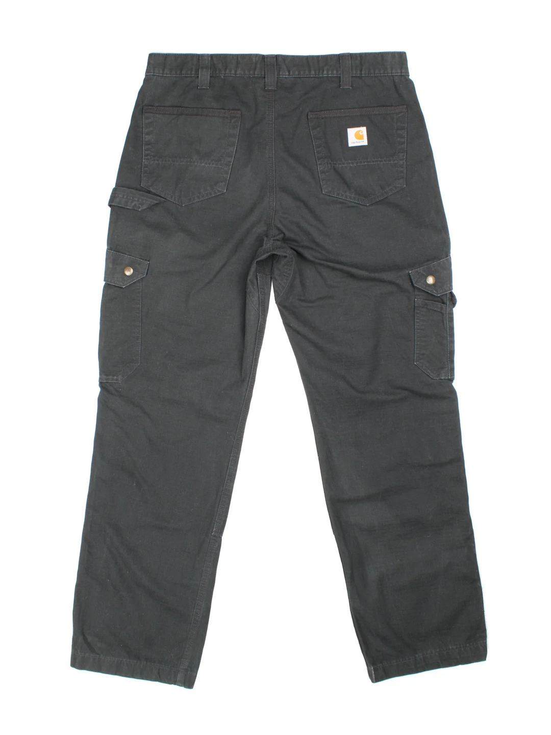 Carhartt Cargo Trousers in a black colourway with multiple pockets and the logo embroidered on the back.