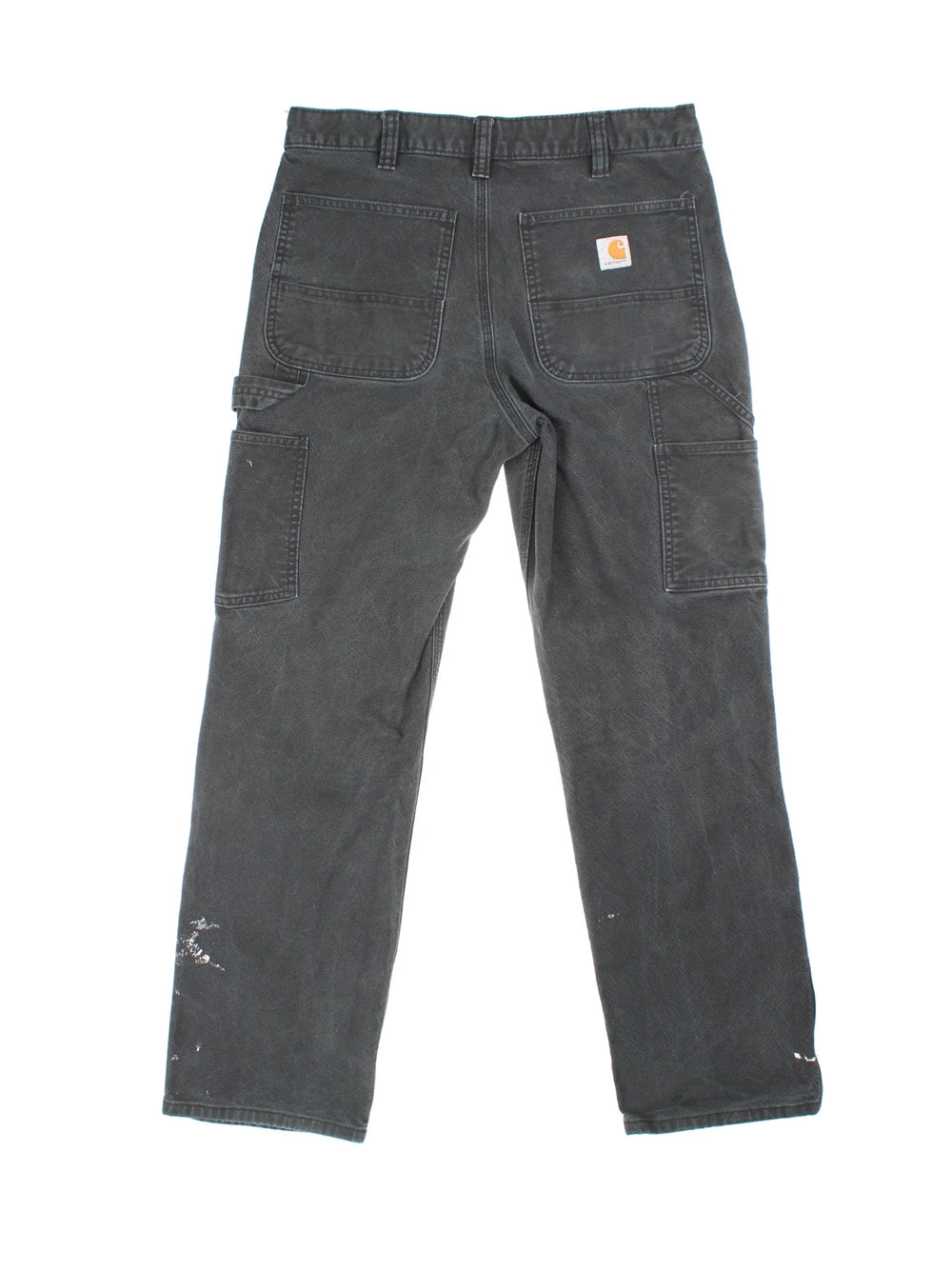 Carhartt Double Knee Jeans in a black colourway with multiple pockets and the logo embroidered on the back.