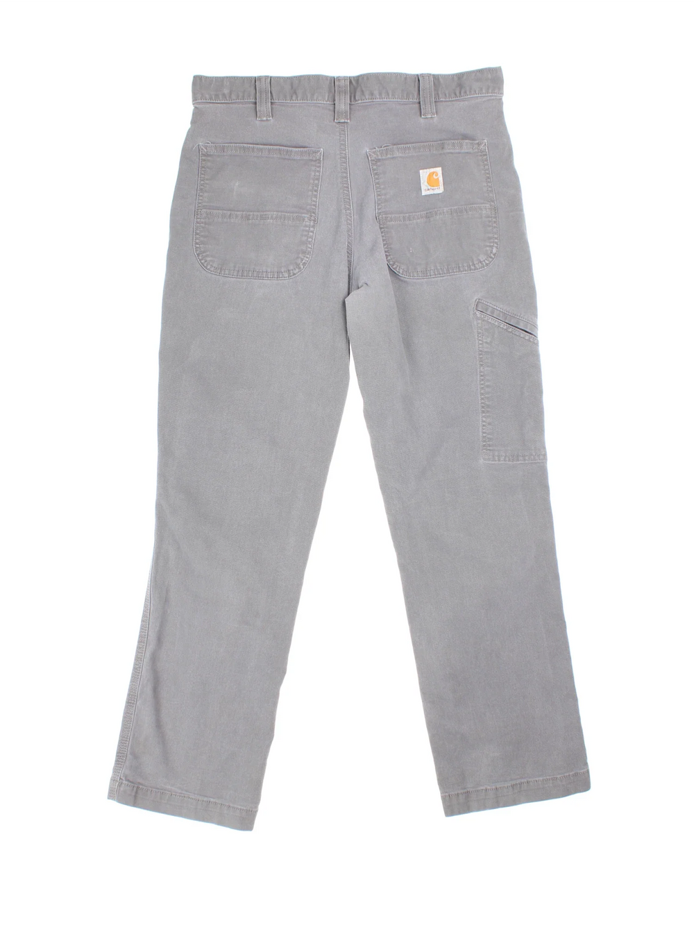 Carhartt Jeans in a grey colourway with multiple pockets and the logo embroidered on the back.