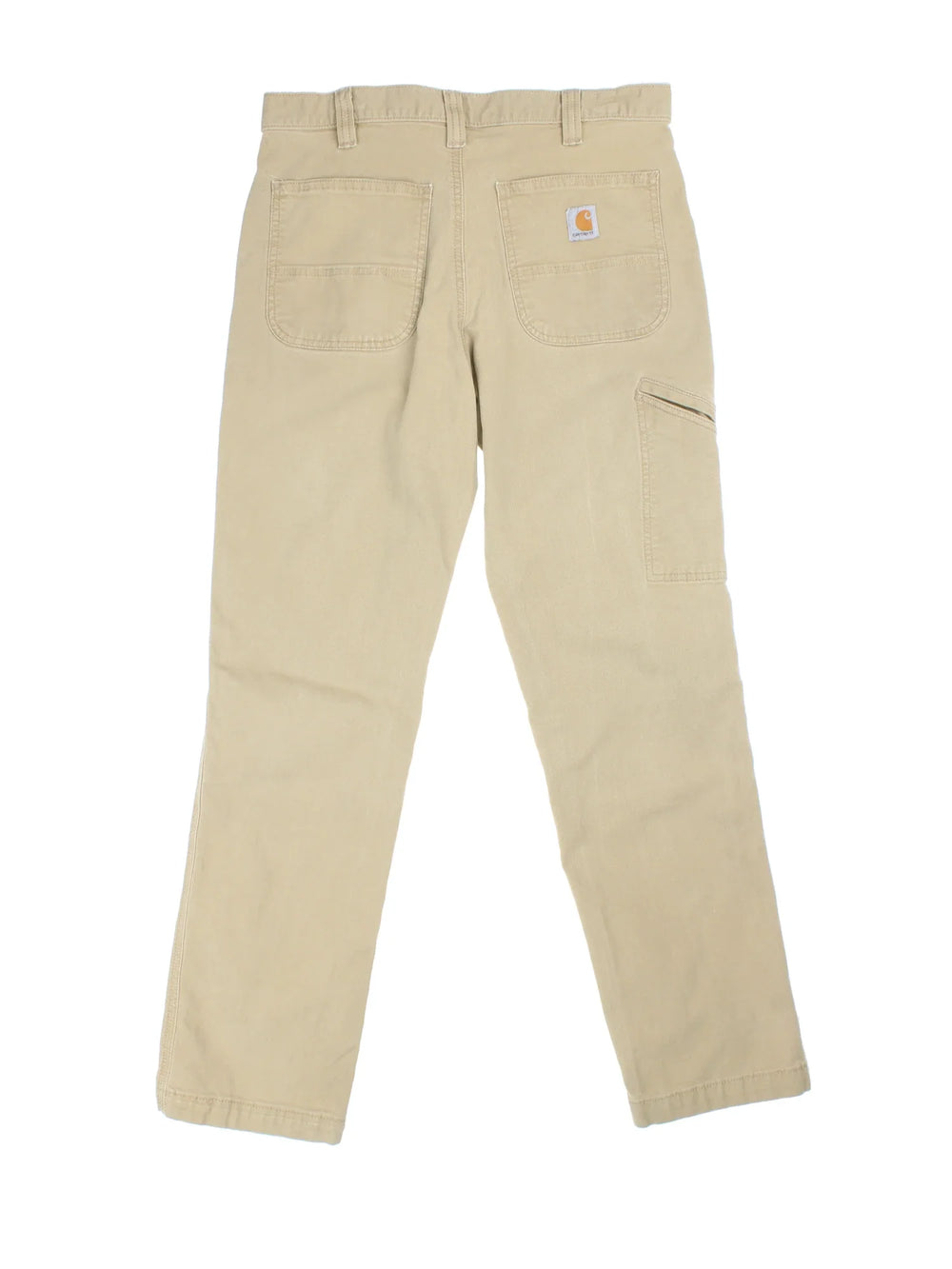 Carhartt Jeans in a tan colourway with multiple pockets and the logo embroidered on the back.