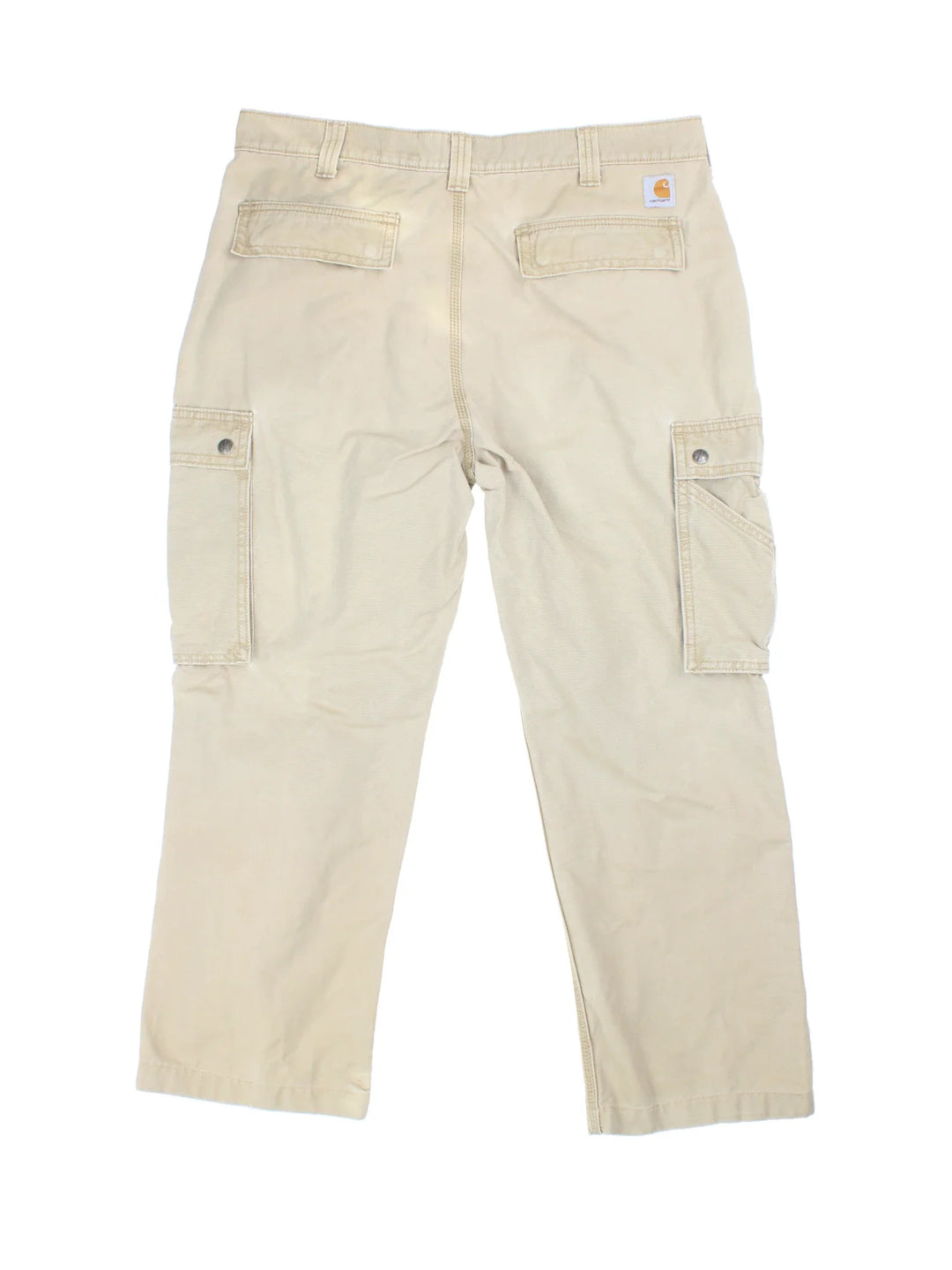 Carhartt Cargo Trousers in a tan colourway with multiple pockets and the logo embroidered on the back.