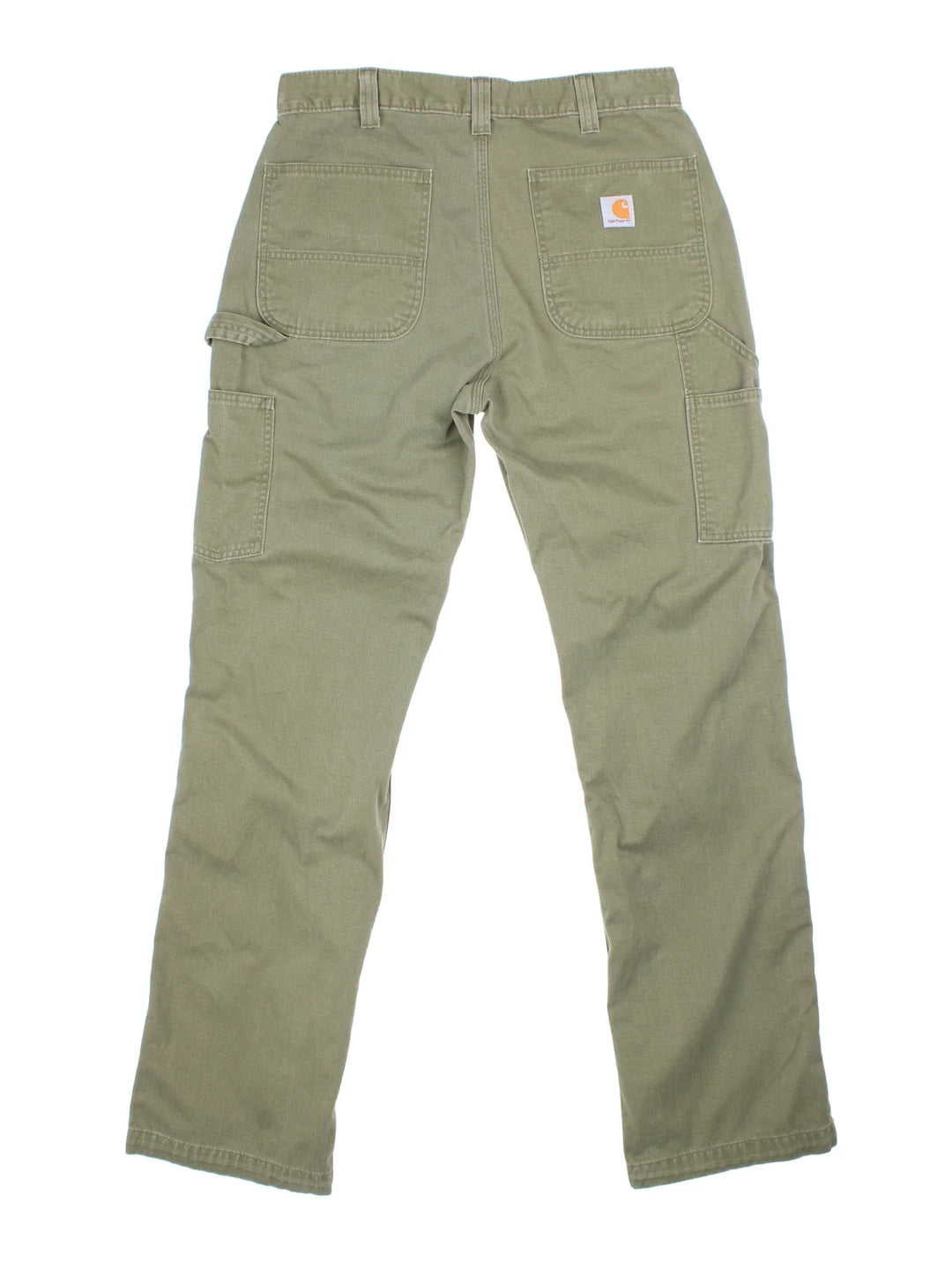 Carhartt Carpenter Trousers in a green colourway with multiple pockets and the logo embroidered on the back.